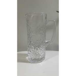 1970s Scandinavian Textured Glass Pitcher | Ice Bark Style Jug 9.5"